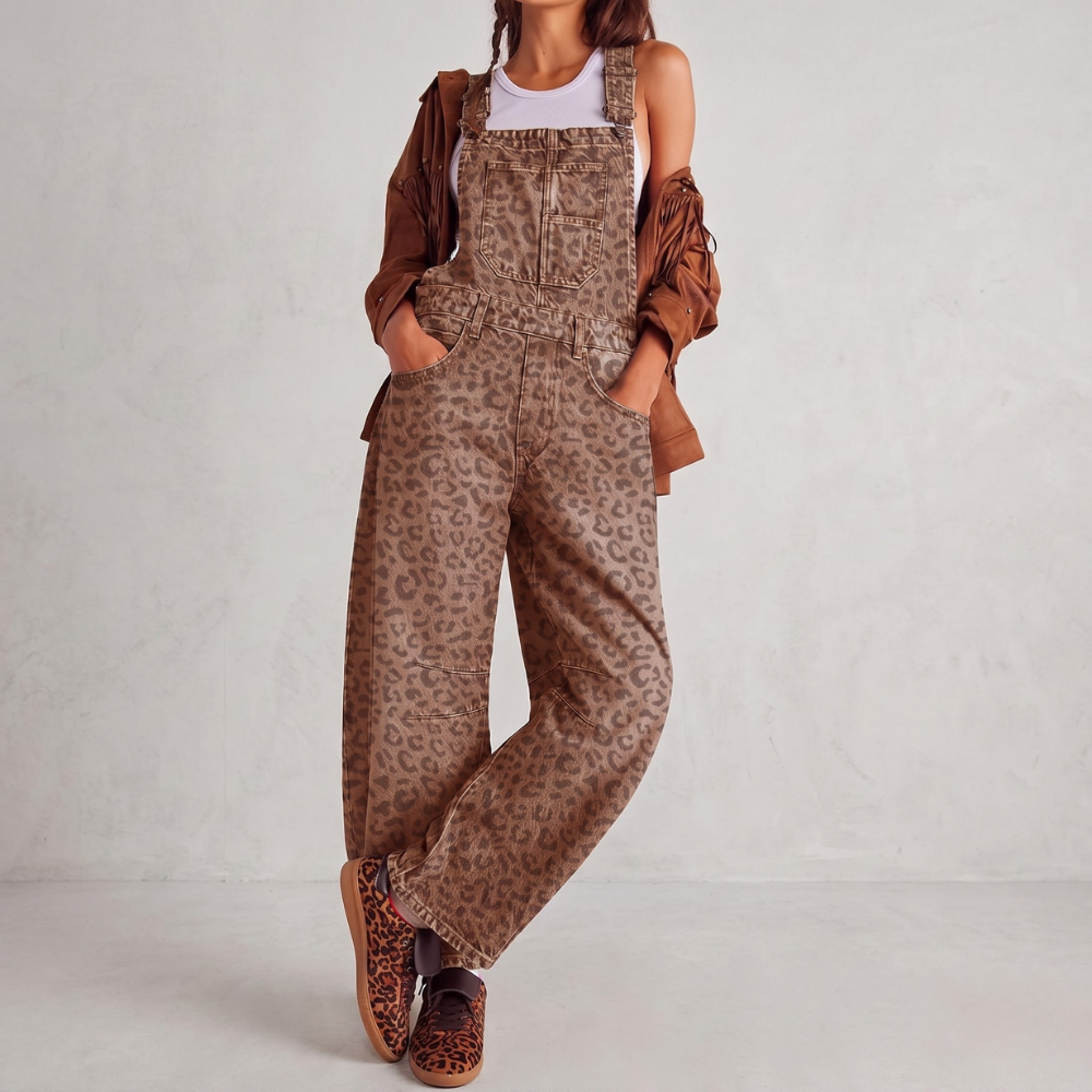 Loose Fit Wide Denim Bib Overalls Jumpsuit For Women With Pockets