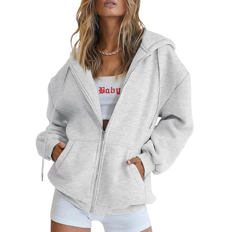 Womens Drawstring Zip Up Cute Hoodies Fall Jacket Oversized