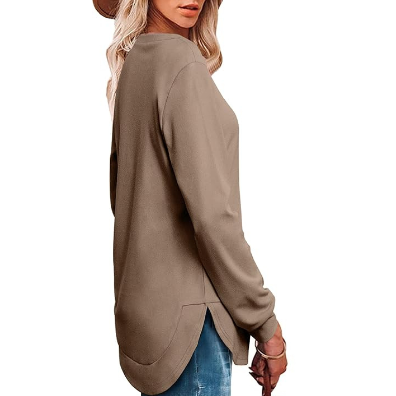 Sweatshirt Crewneck Long Sleeve Shirts High Low Tops Curved Hem For Womens