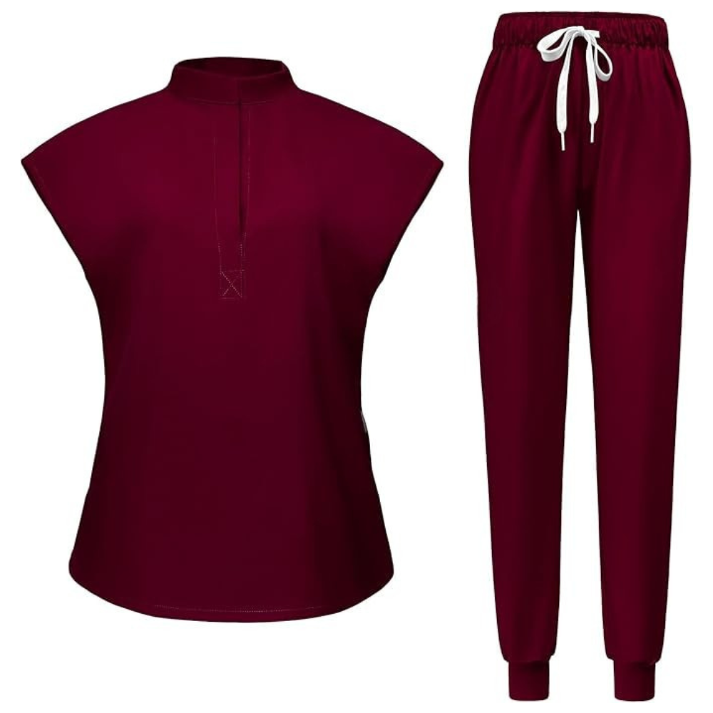 Women 6 Pocket Scrubs Set  Modern Medical Uniform Top and Jogger Pants