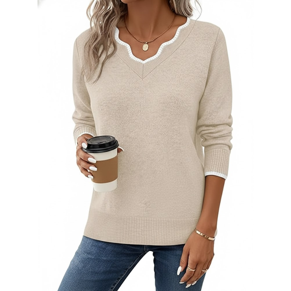 Scallop Trim Knit Pullover Cozy Lightweight Sweater For Women