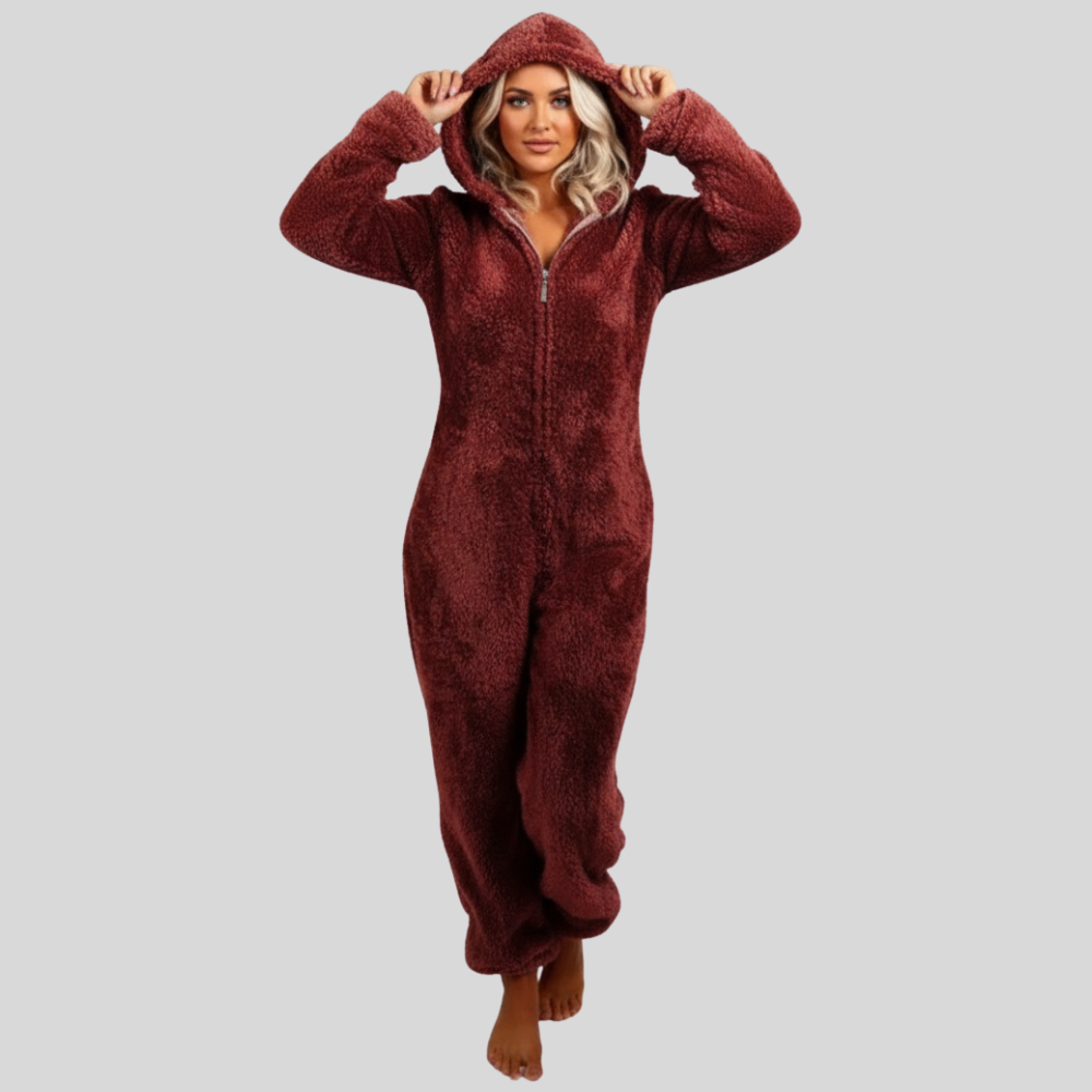 Plush Hooded Long Sleeve Jumpsuit