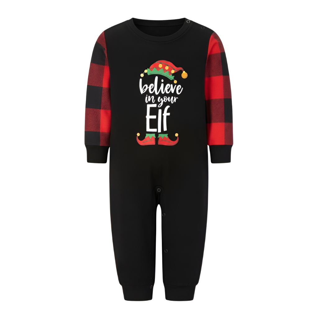 Christmas Letter and Plaid Printed Long Sleeve Tee and Bottom Loungewear Family Matching Pajama SetsBelieve In Your Elf Christmas Family Matching Pajama Sets - Image 6