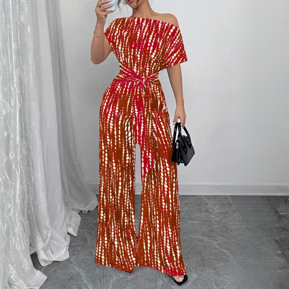Women's All Over Print Tie Front Jumpsuit