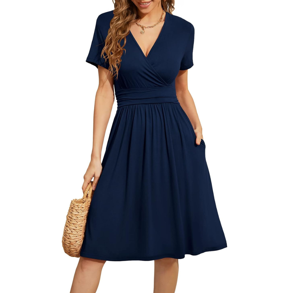 Summer Floral Short Sleeve Dress With Pockets