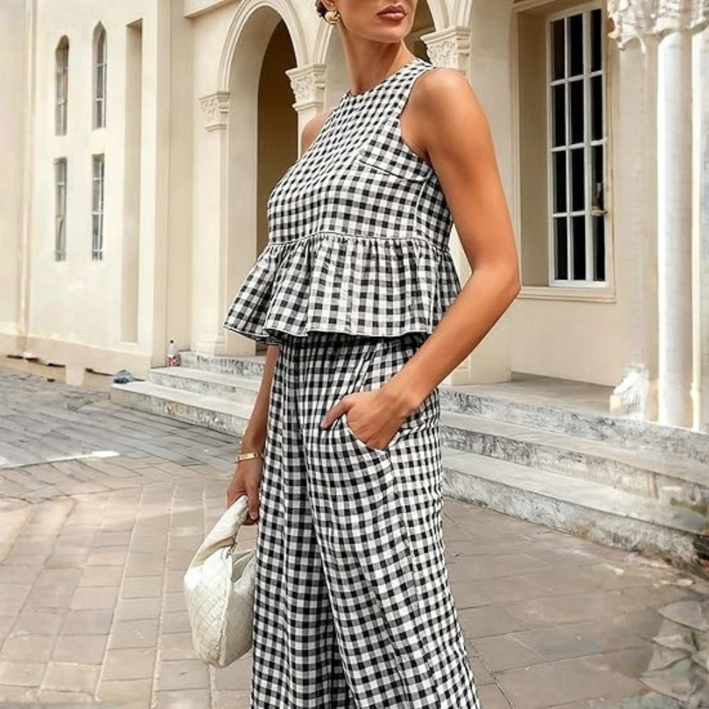 Gingham Plaid Peplum Tank Top Matching Set