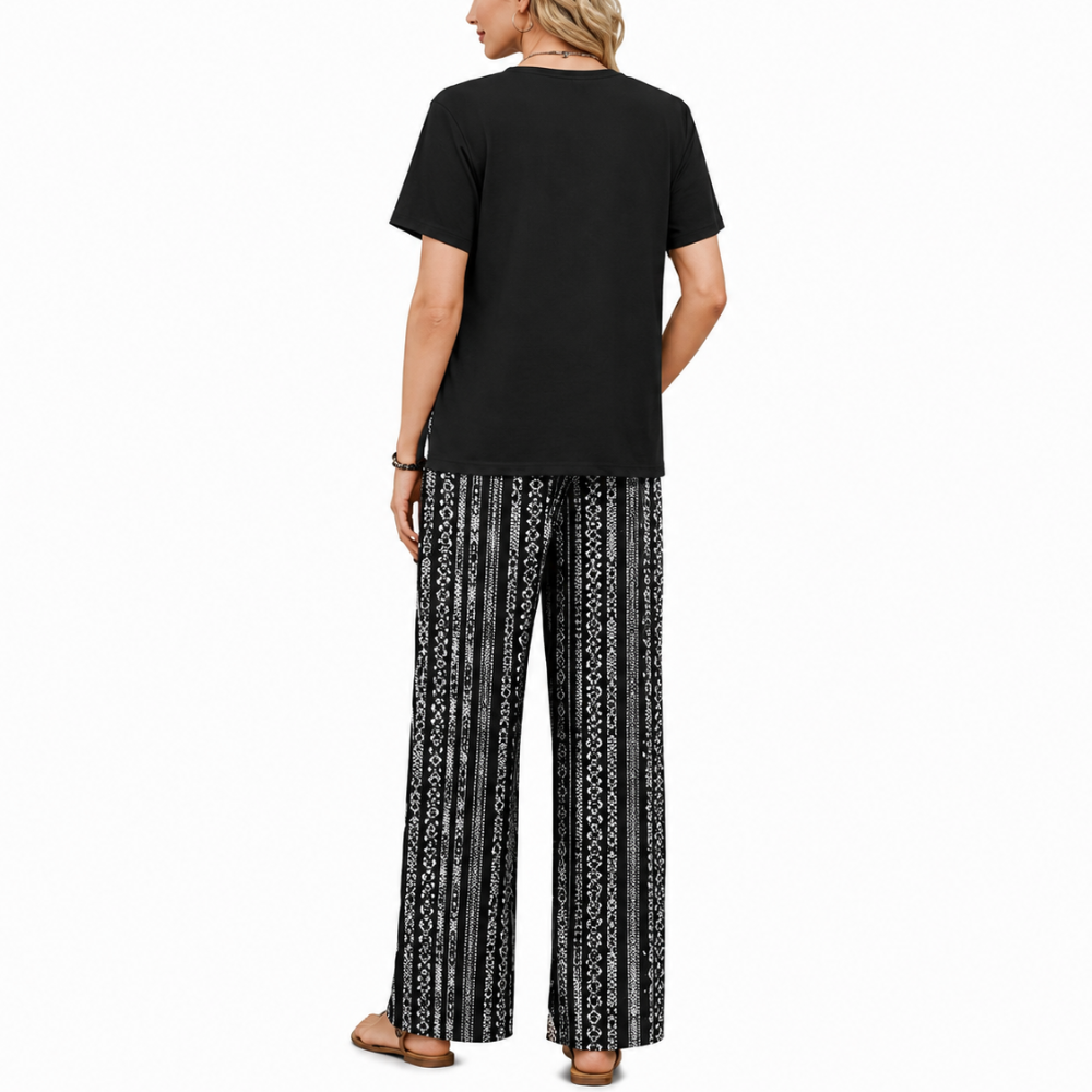 Pleated Front Top Wide Pants Lounge Set
