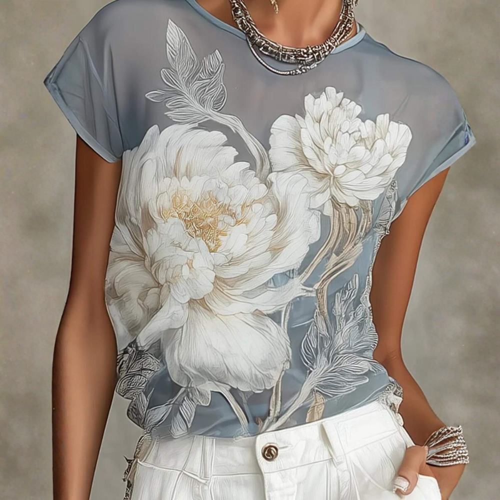 Bohemian Summer Floral Print Sheer Chiffon Blouse For Women