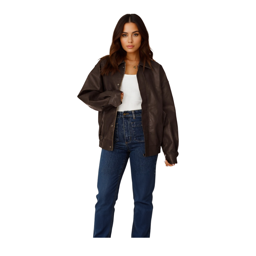 Oversized Faux Leather Motorcycle Jacket For Women