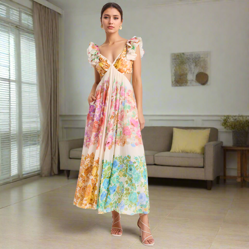 Raie Frill Shoulder Midi Dress