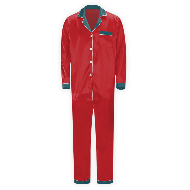 Cozy Winter Family Matching Pajama SetSatin Pajama Set with Contrast Trim - Image 4