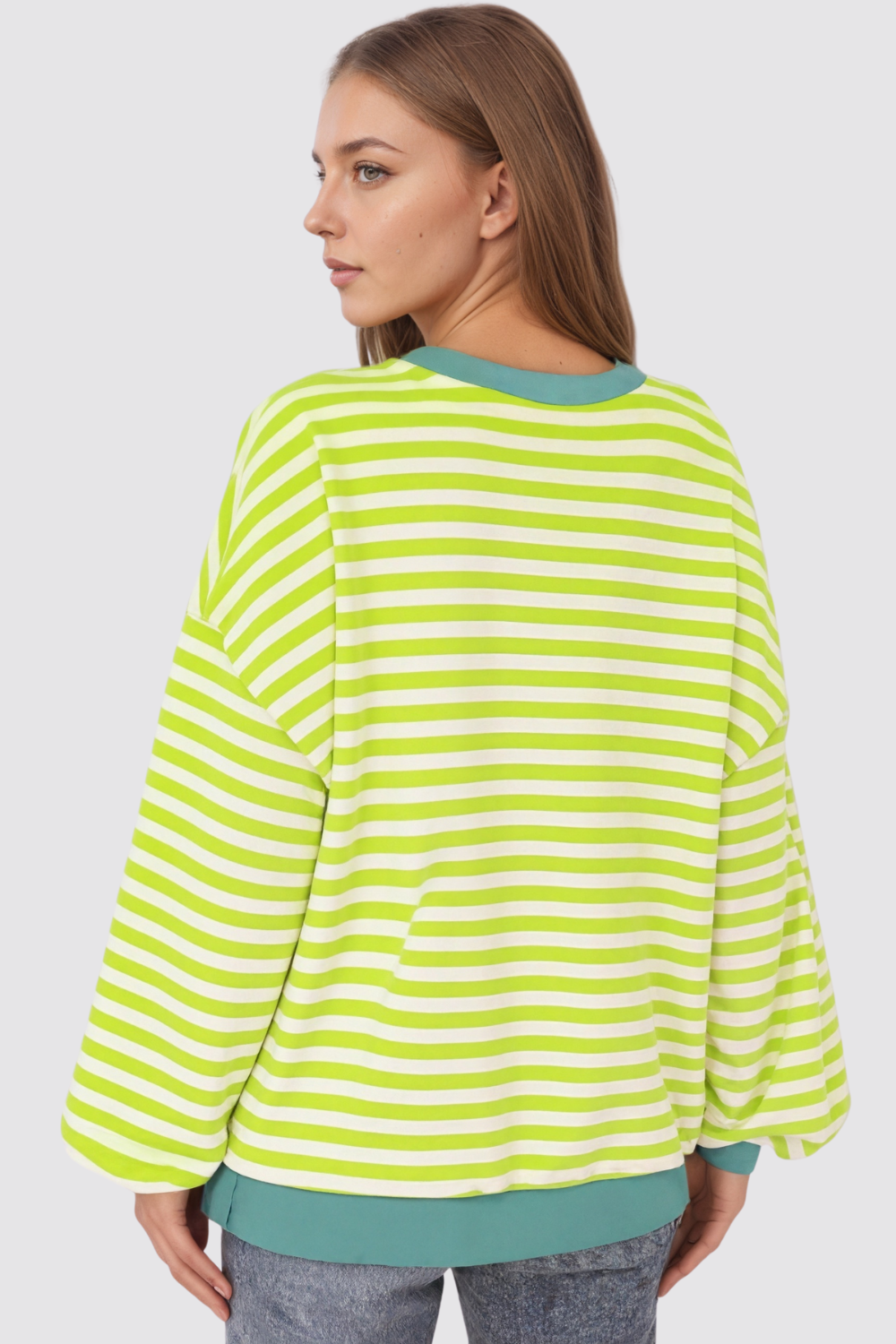Oversized Striped Crewneck Pullover Long Sleeve Sweatshirt