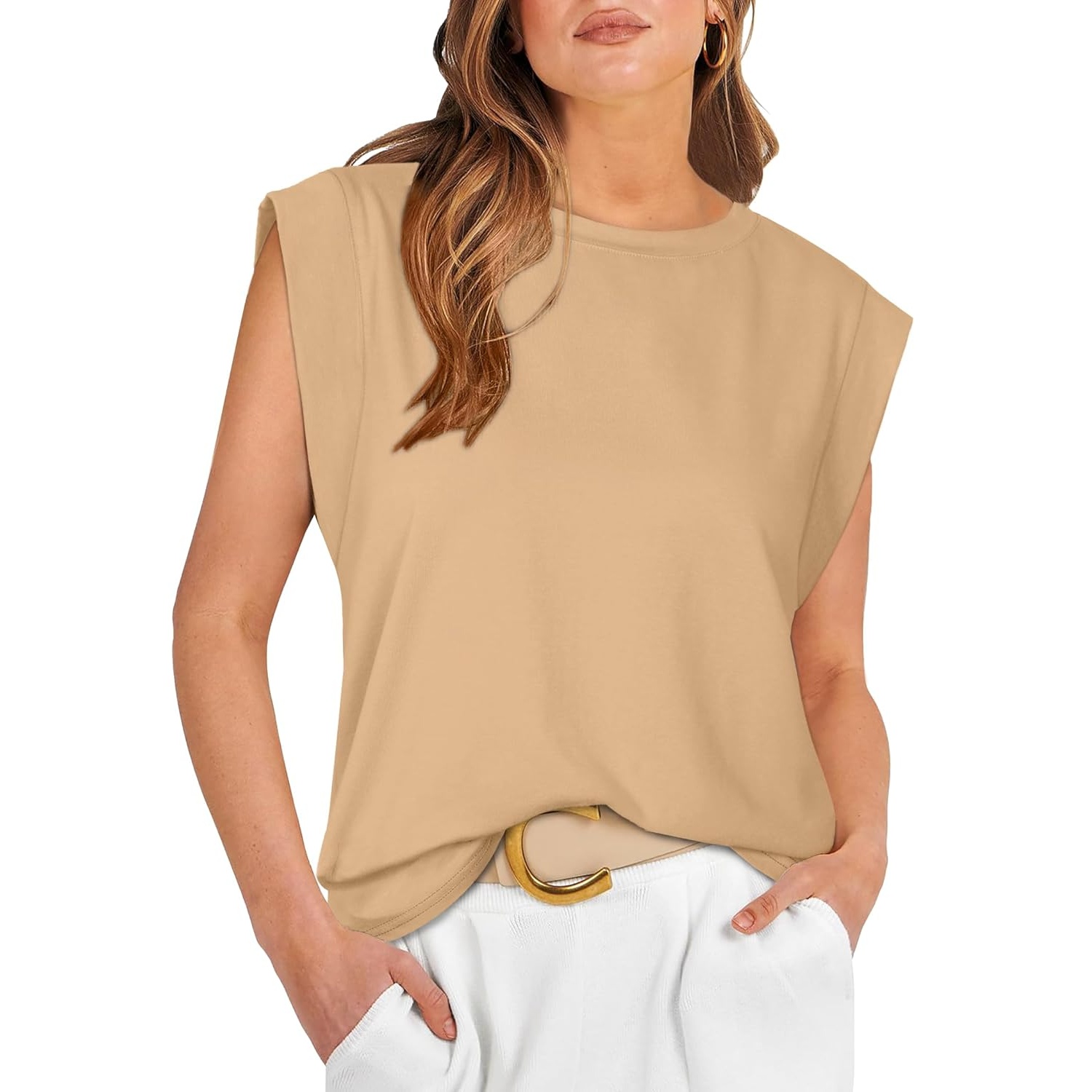 Loose Fit Cap Sleeve Tee Shirts For Women