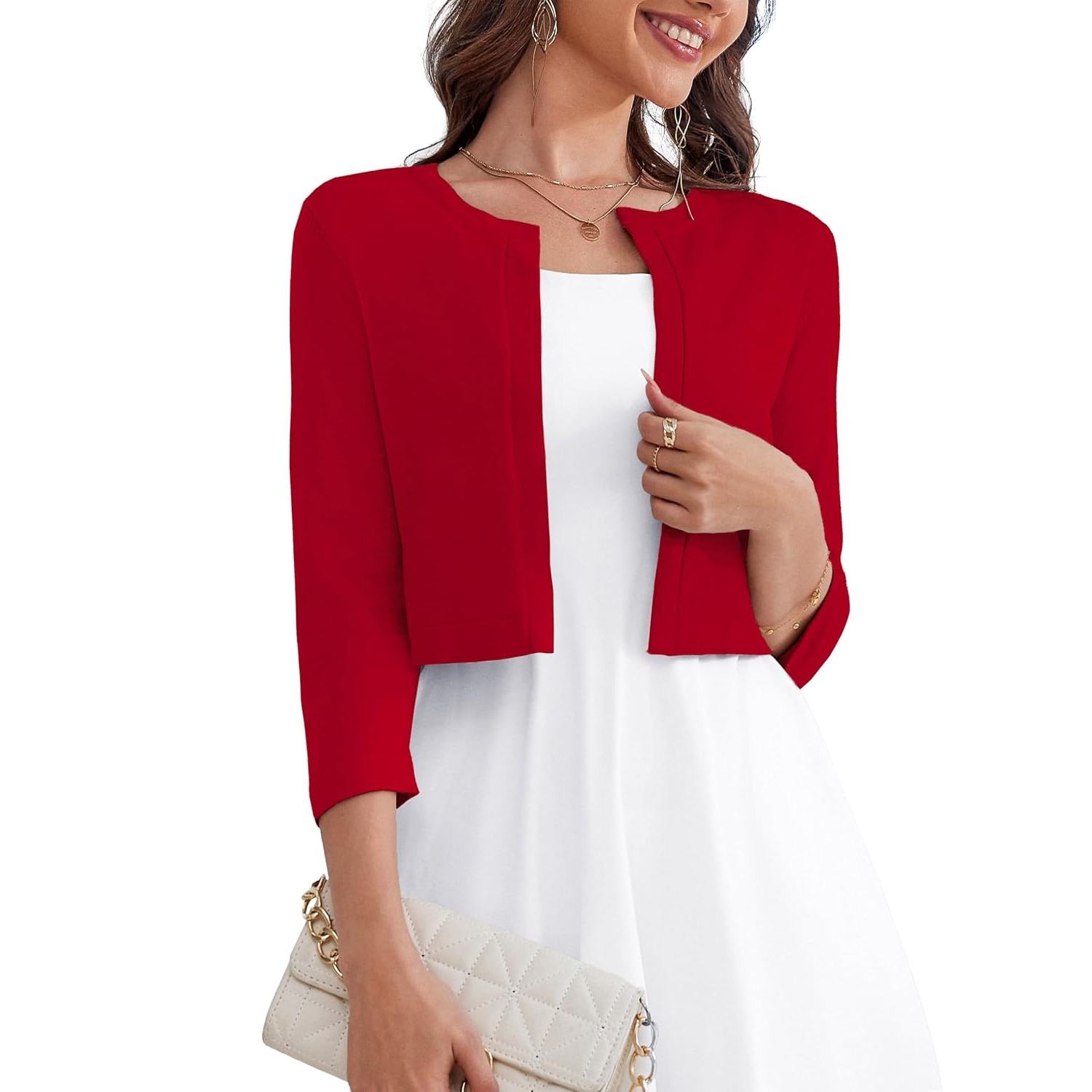 Casual Open Front Cropped Cardigan Sweater For Women