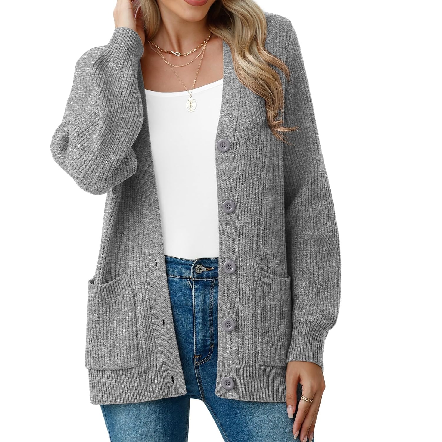 Long Sleeve Button Up Cardigan With Pockets For Women