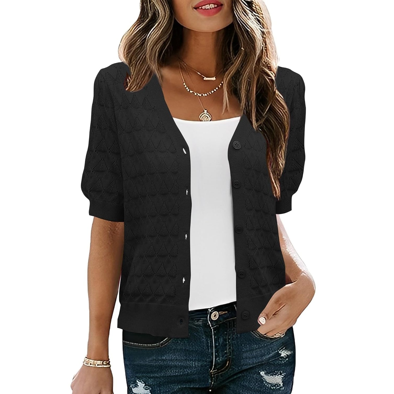 Casual Button Down Lightweight Cardigan Sweater For Women