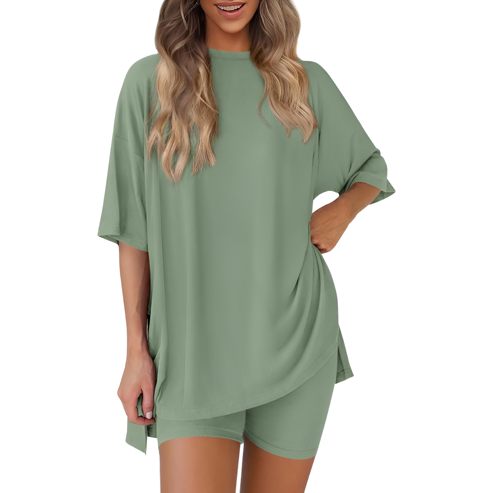 Two Piece Lounge Sets For Women With Oversized T Shirt And Biker Shorts