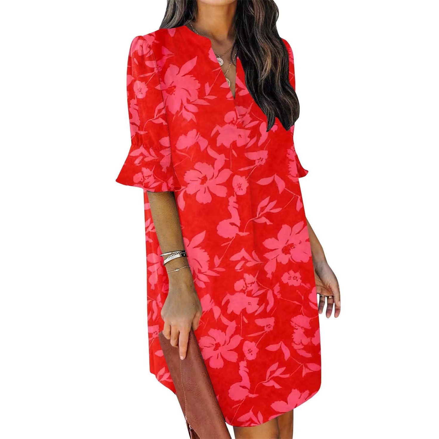 Summer Ruffle Short Sleeve Casual Shift Dress