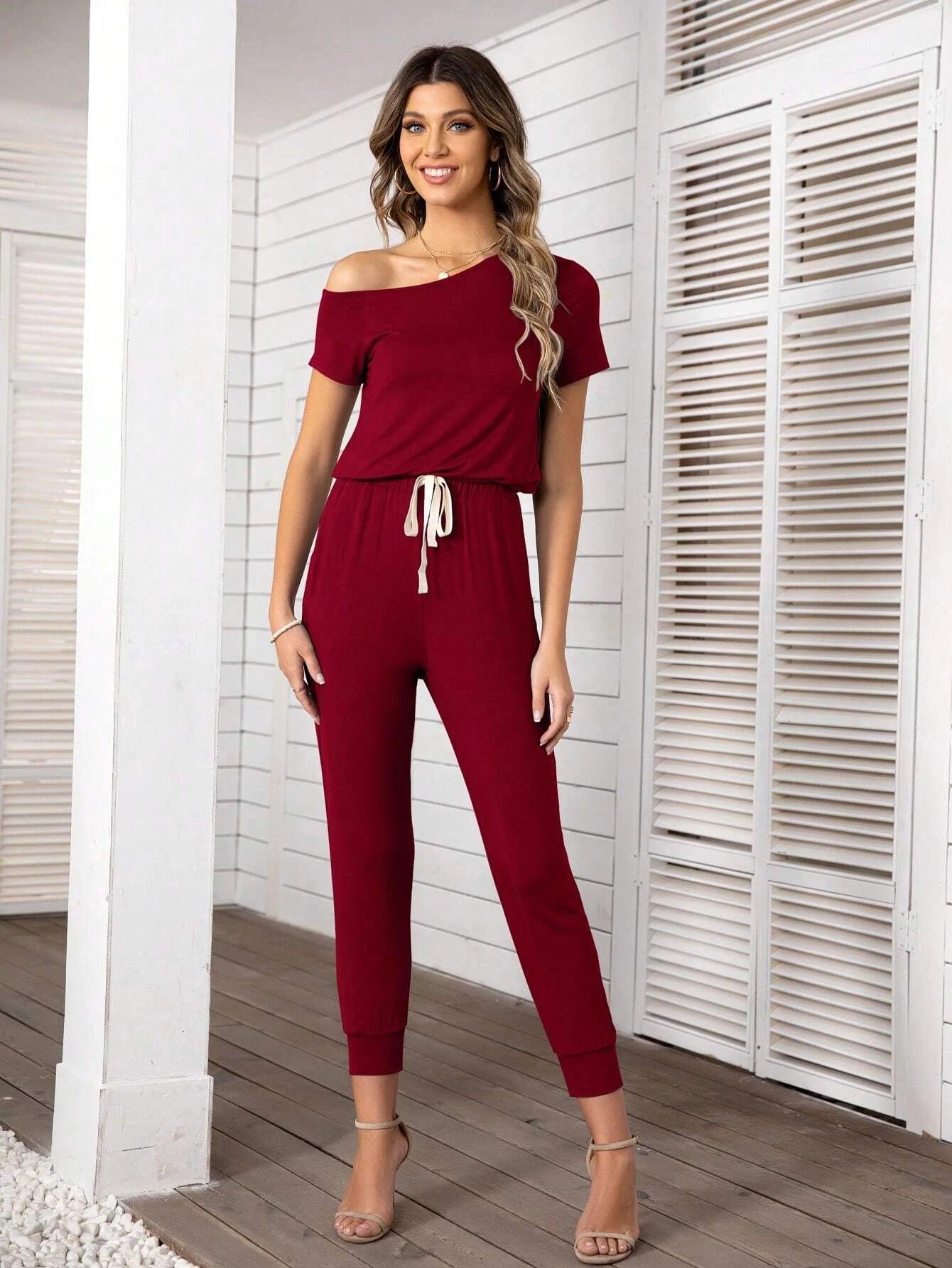 Asymmetrical Neck Jumpsuit-Comfy Jumpsuits