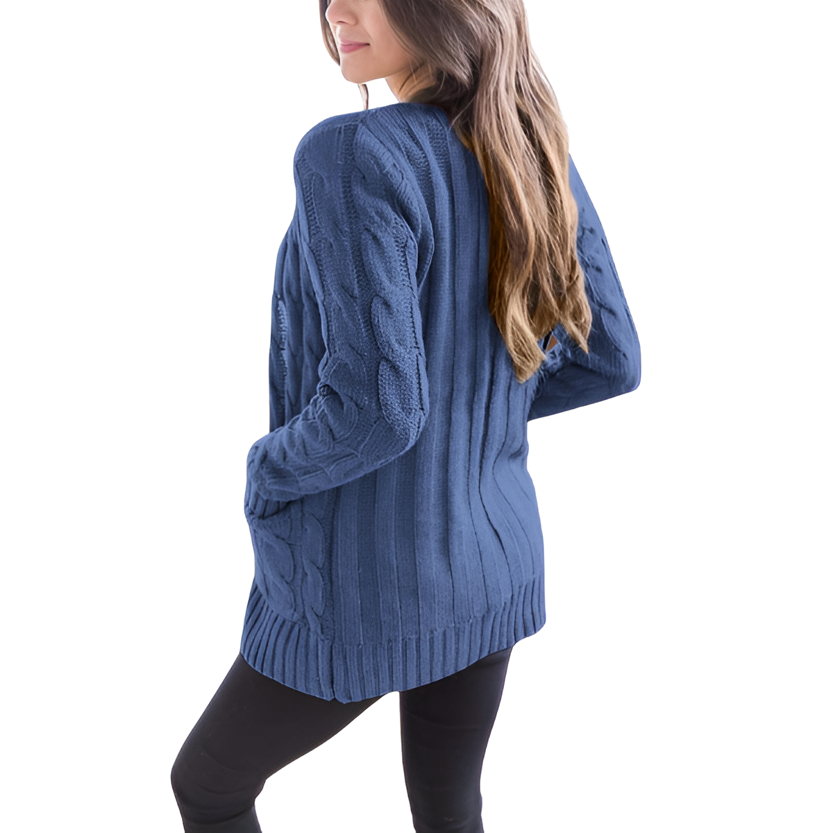 Cable Knit Button Front Open Cardigan