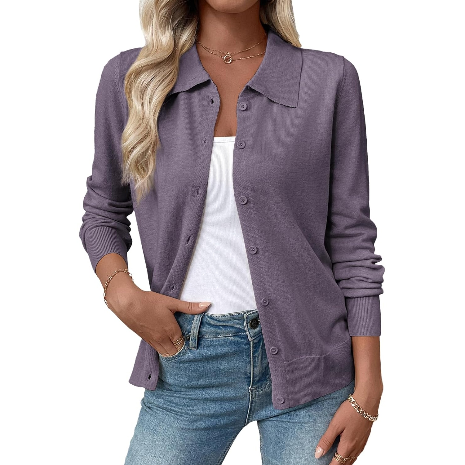 Casual Wool Blend Lightweight Front Cardigan With Button For Women