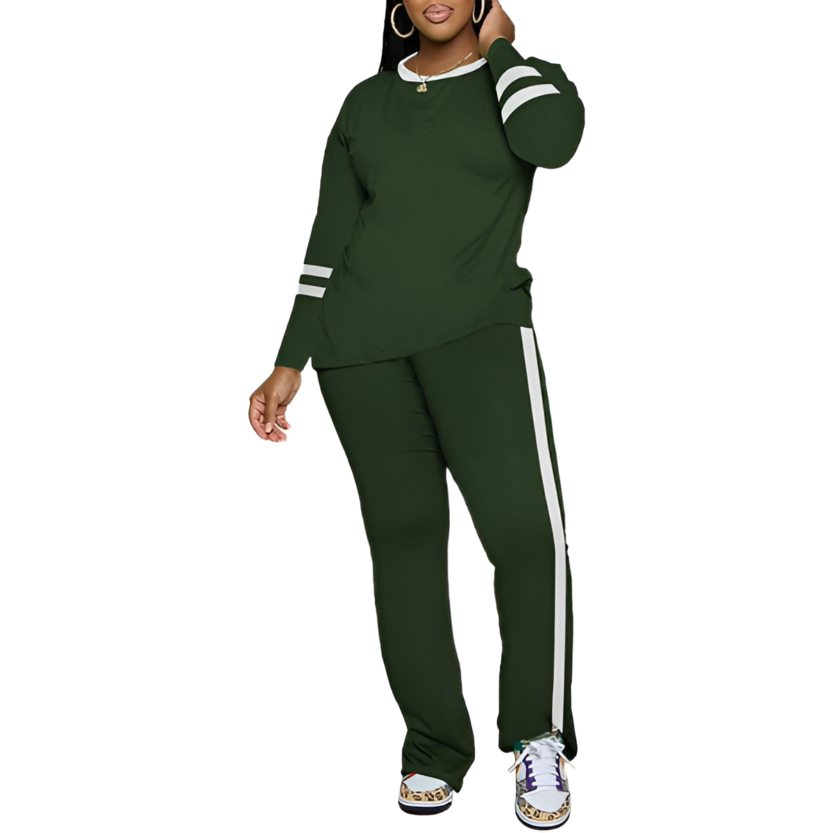 Two Piece Lounge Sets For Women With Long Sleeve Casual Top And Flare Pants