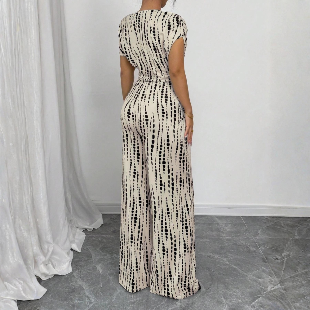 Women's All Over Print Tie Front Jumpsuit