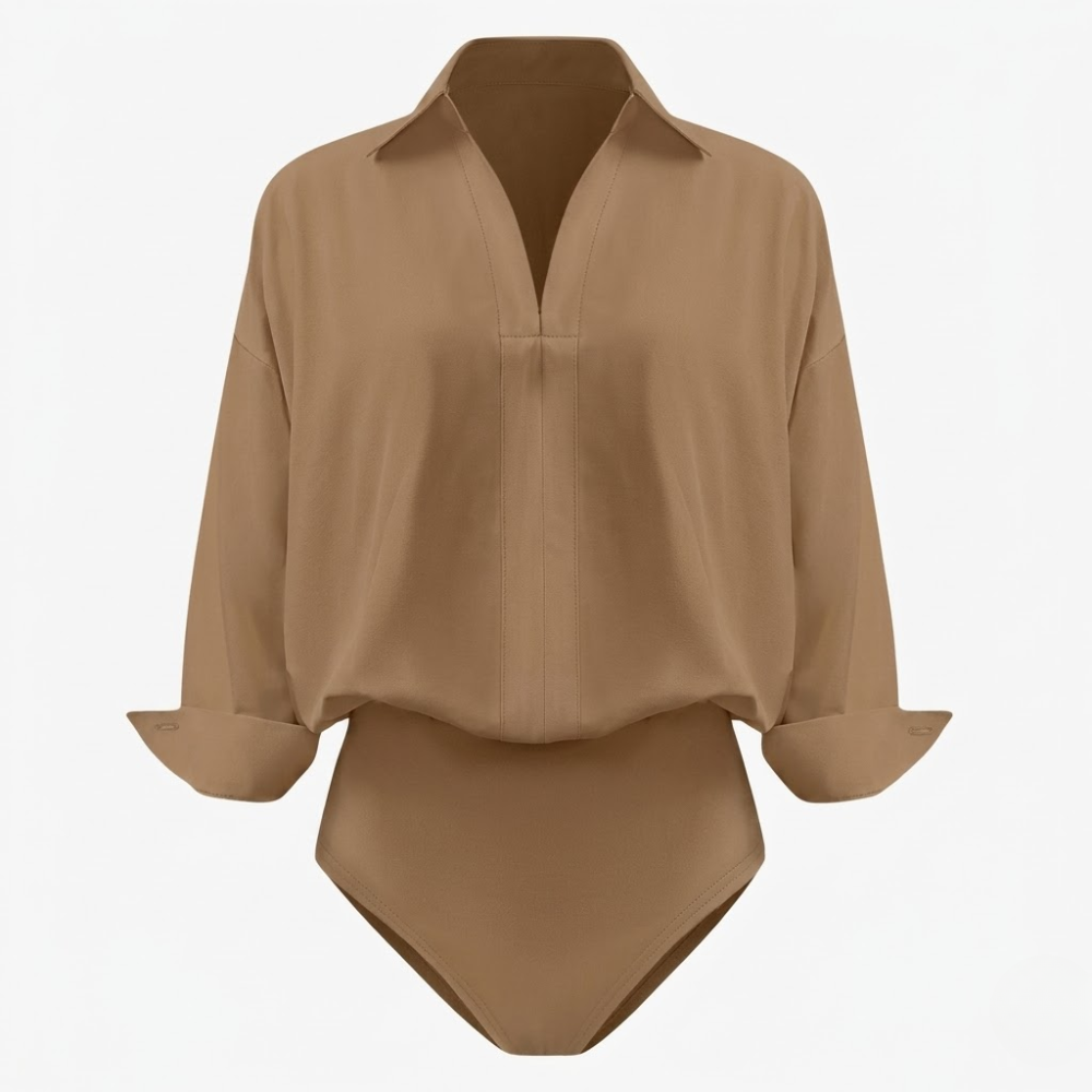 Women's casual loose V-neck long-sleeved shirt jumpsuit