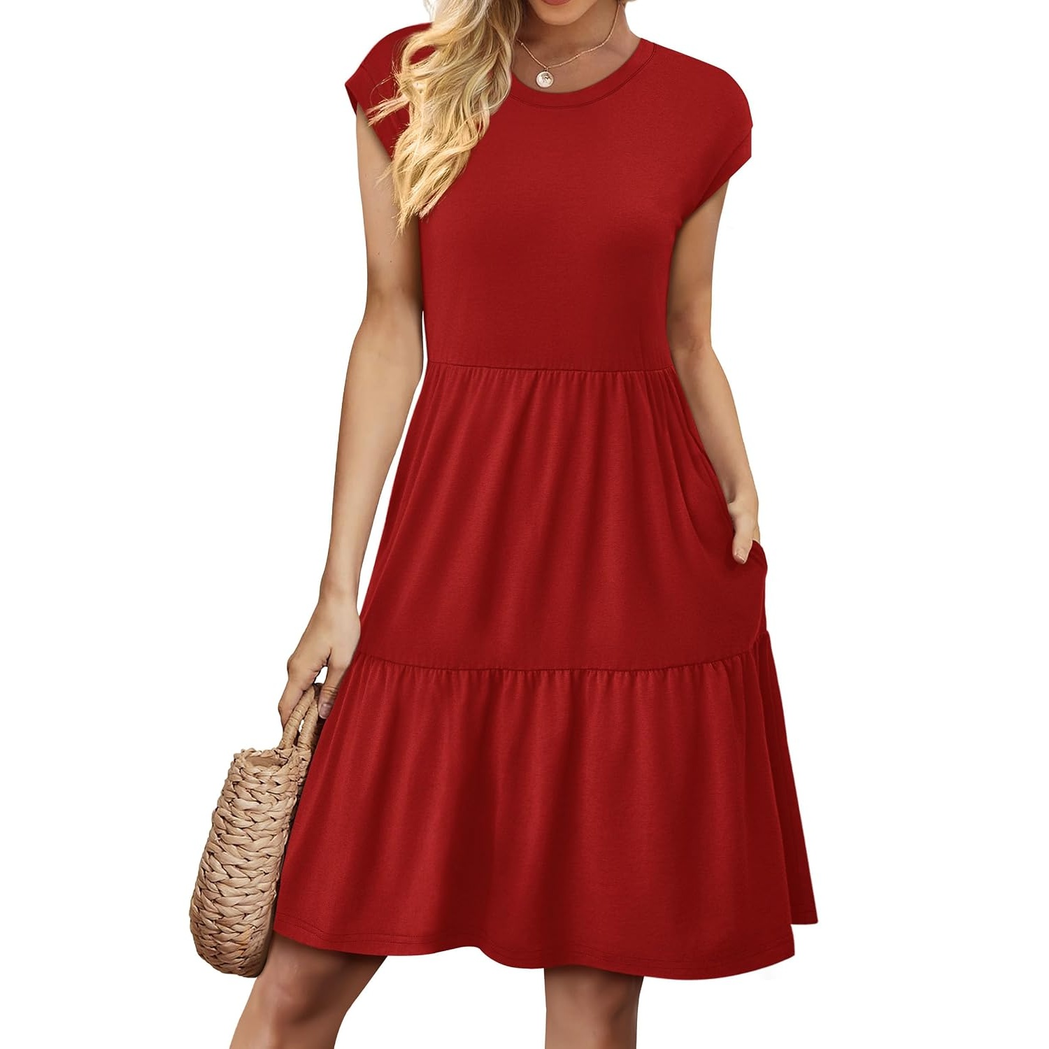 Casual Floral Printed Cap Sleeve Dress For Women