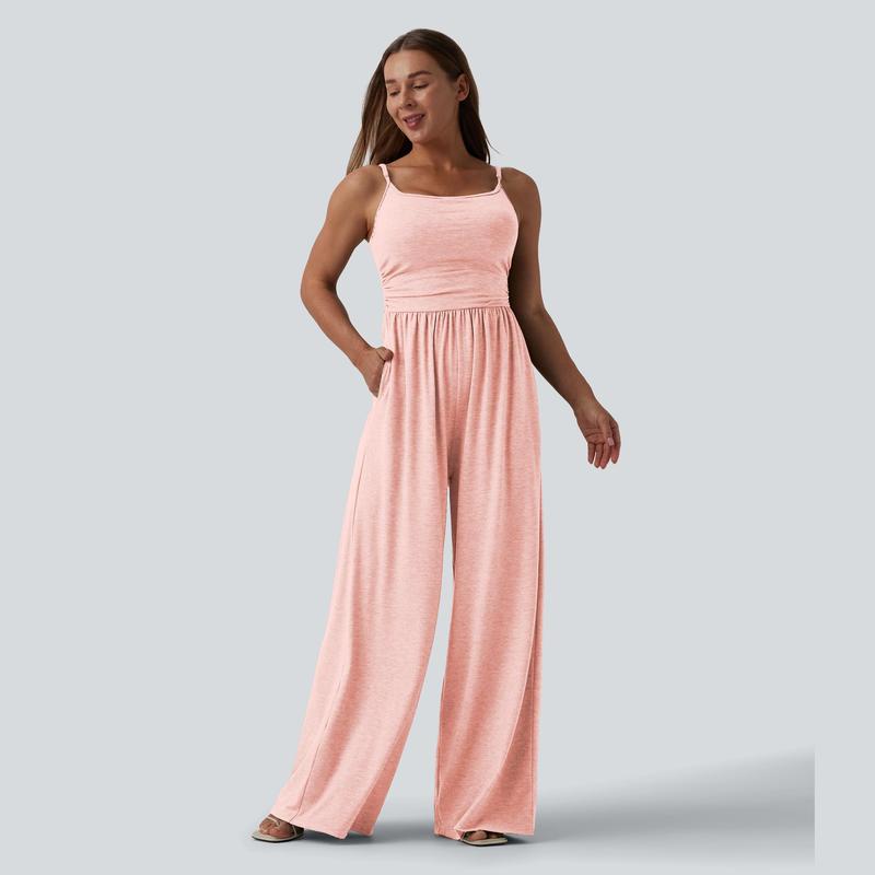 Casual Wide Ruched Jumpsuit With Pockets For Women