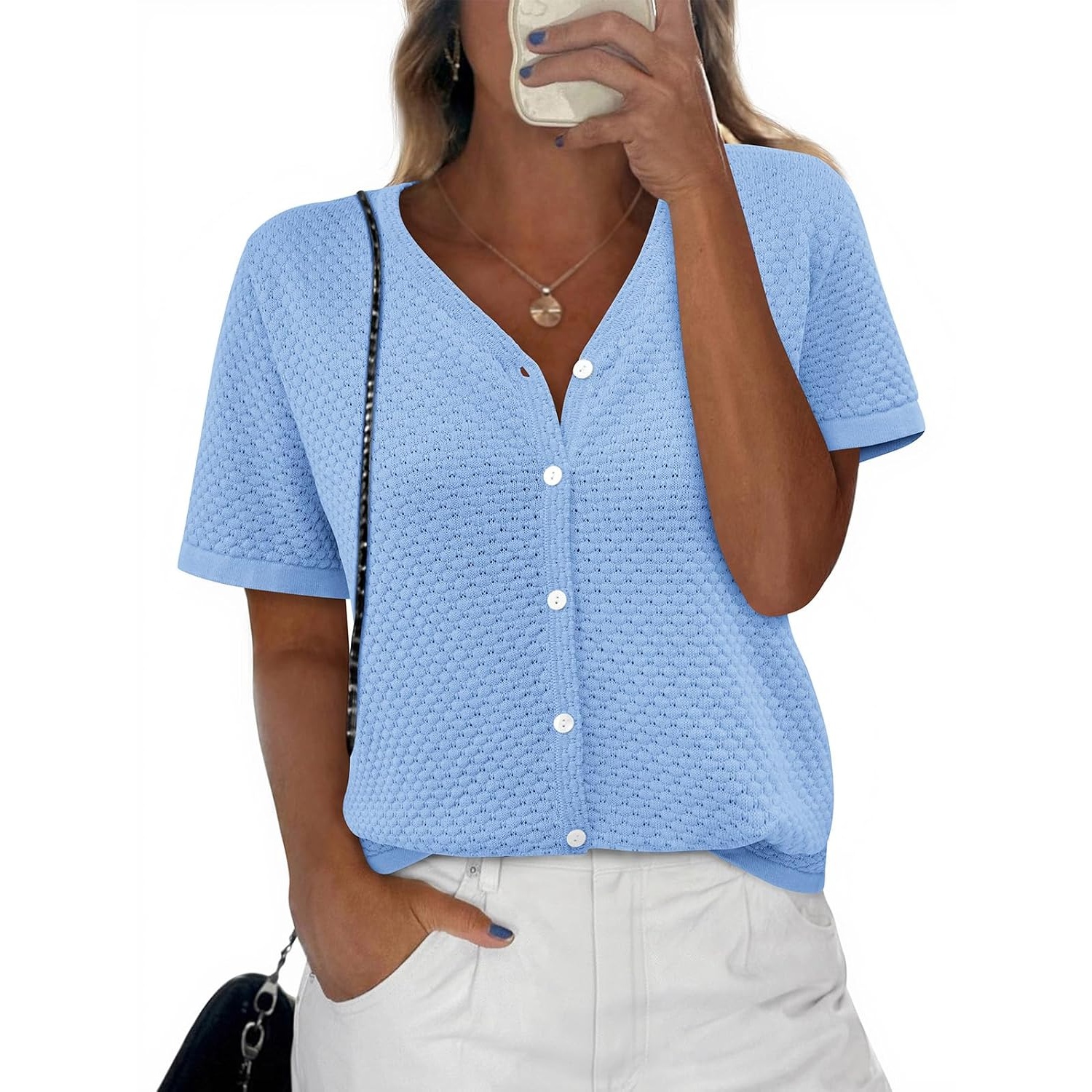 Casual Short Sleeve Crochet Knit Cardigan For Women