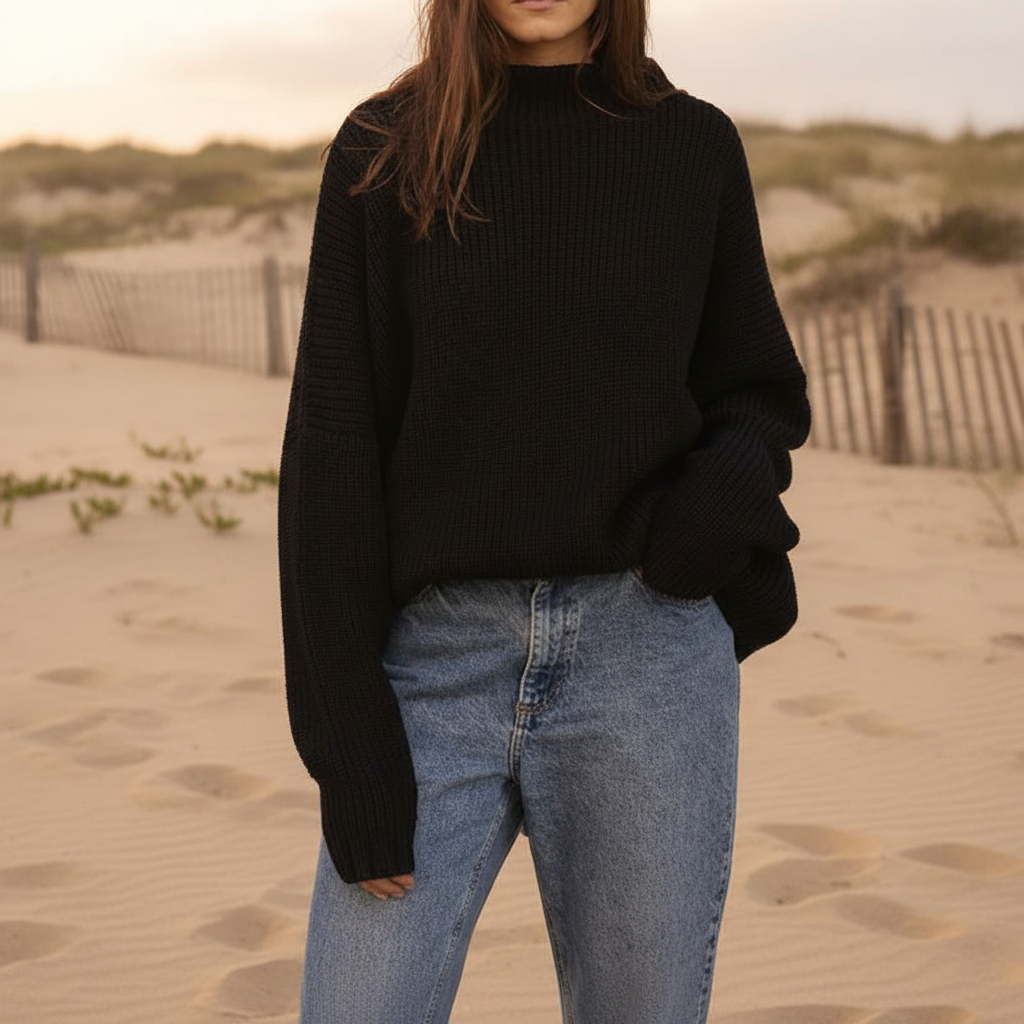 Oversized Chunky Knit Sweater With Batwing Sleeve For Women