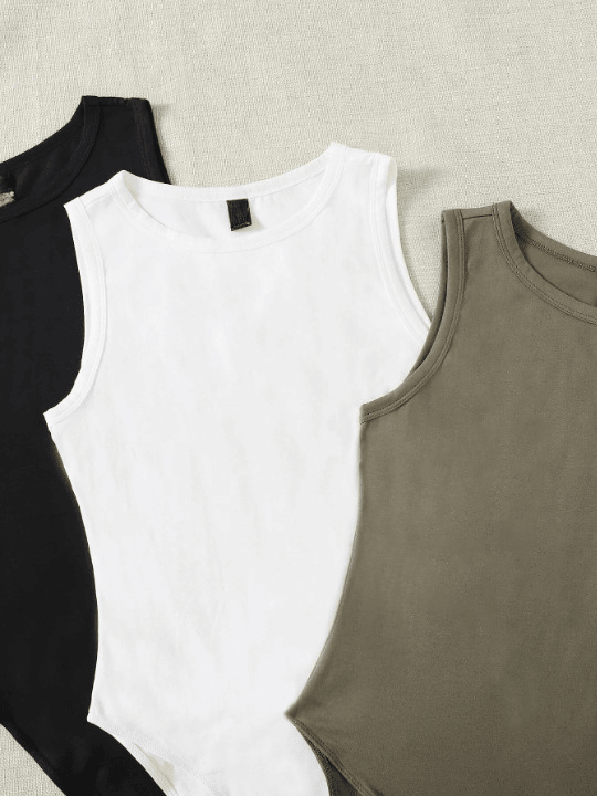 3 Pieces Round Neck Bodysuit-Comfy Jumpsuits