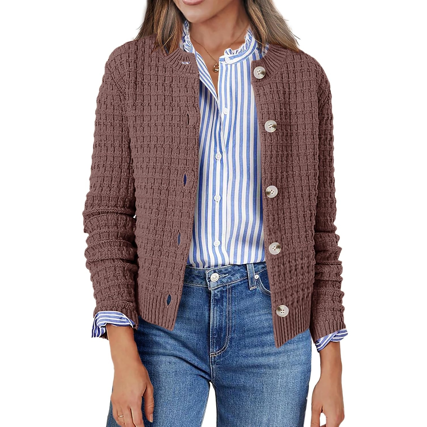 Casual Long Sleeve Button Down Cardigan Jacket For Women