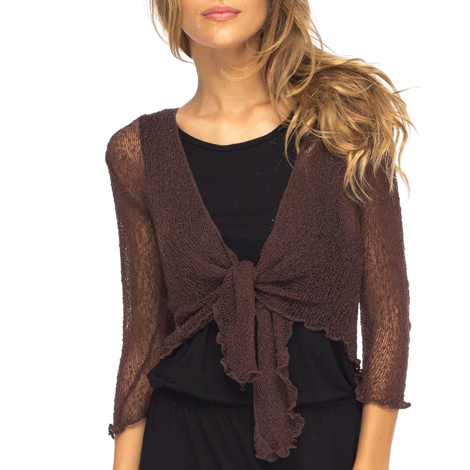 Lightweight Sheer Knit Tie-Front Cardigan for Women