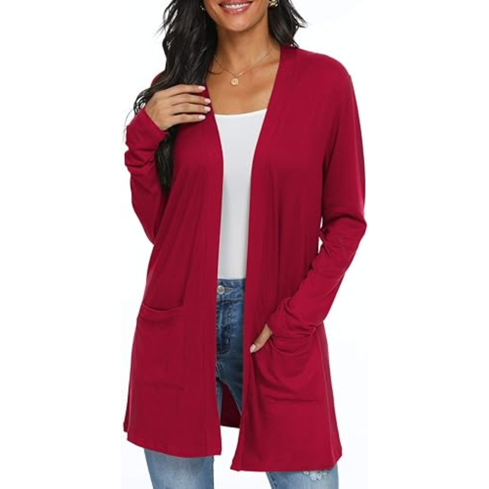 Womens Casual Lightweight with Pocketes Long Sleeve Open Front Cardigan