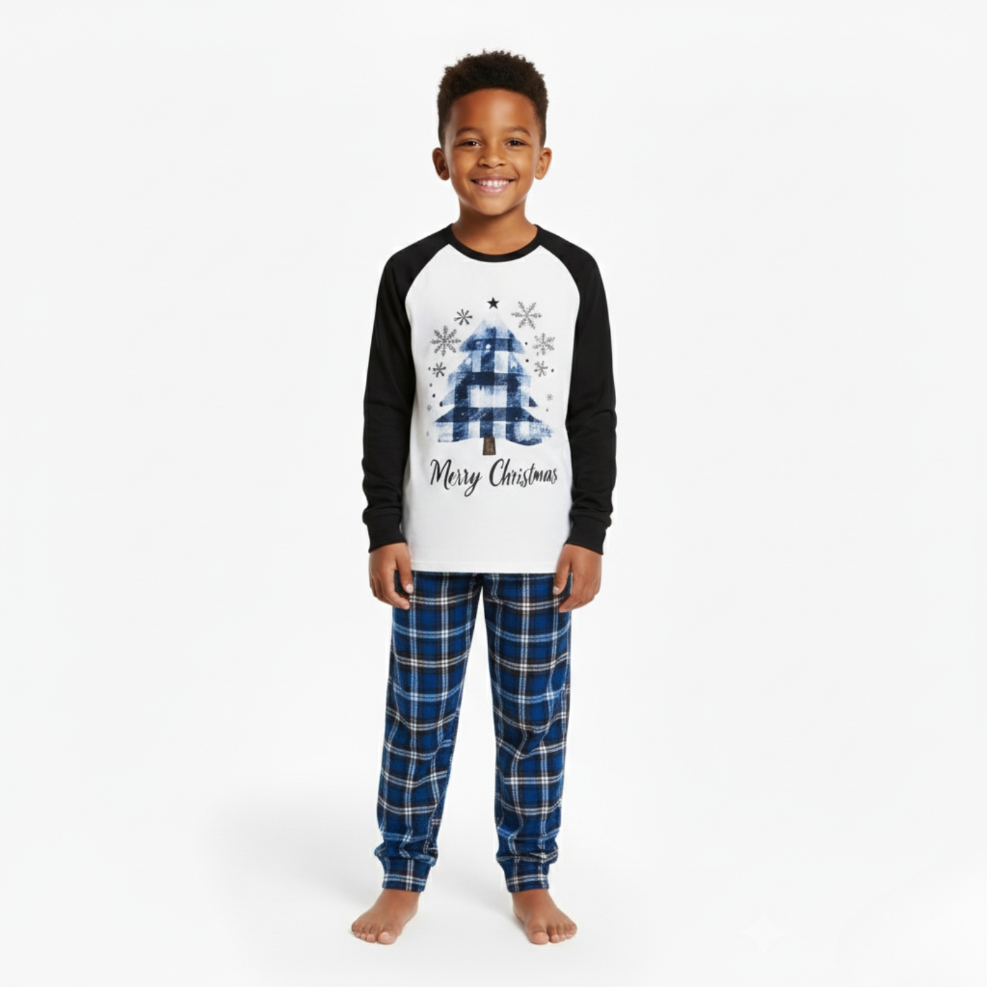 Merry Christmas Matching Family Christmas Pajamas With Long Sleeve Tops And LoungewearMerry Christmas Plaid Pajama Set with Snowflake Design - Image 4