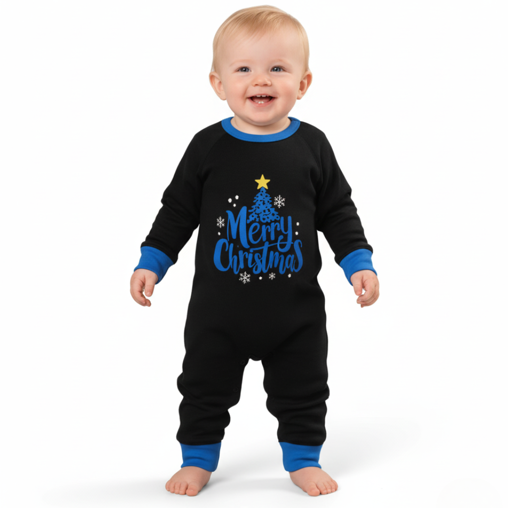 Christmas Family Matching Pajamas Set Merry Christmas Sleepwear OutfitsMerry Christmas Tree and Star Holiday Pajama Set With Plaid Bottoms - Image 5