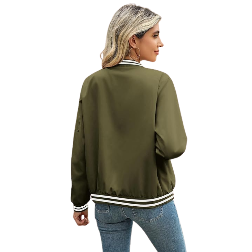 Women Casual Bomber Jacket Zip Up Windbreaker With Pockets