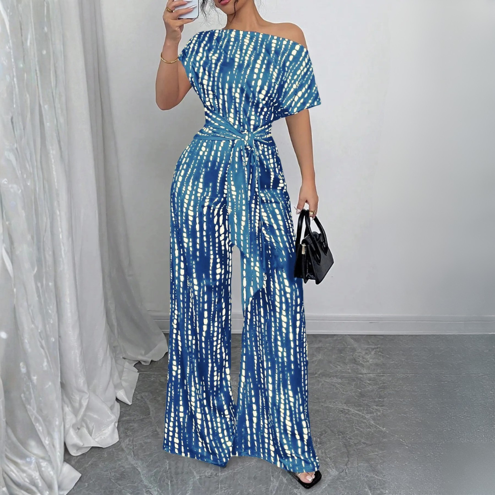 Women's All Over Print Tie Front Jumpsuit