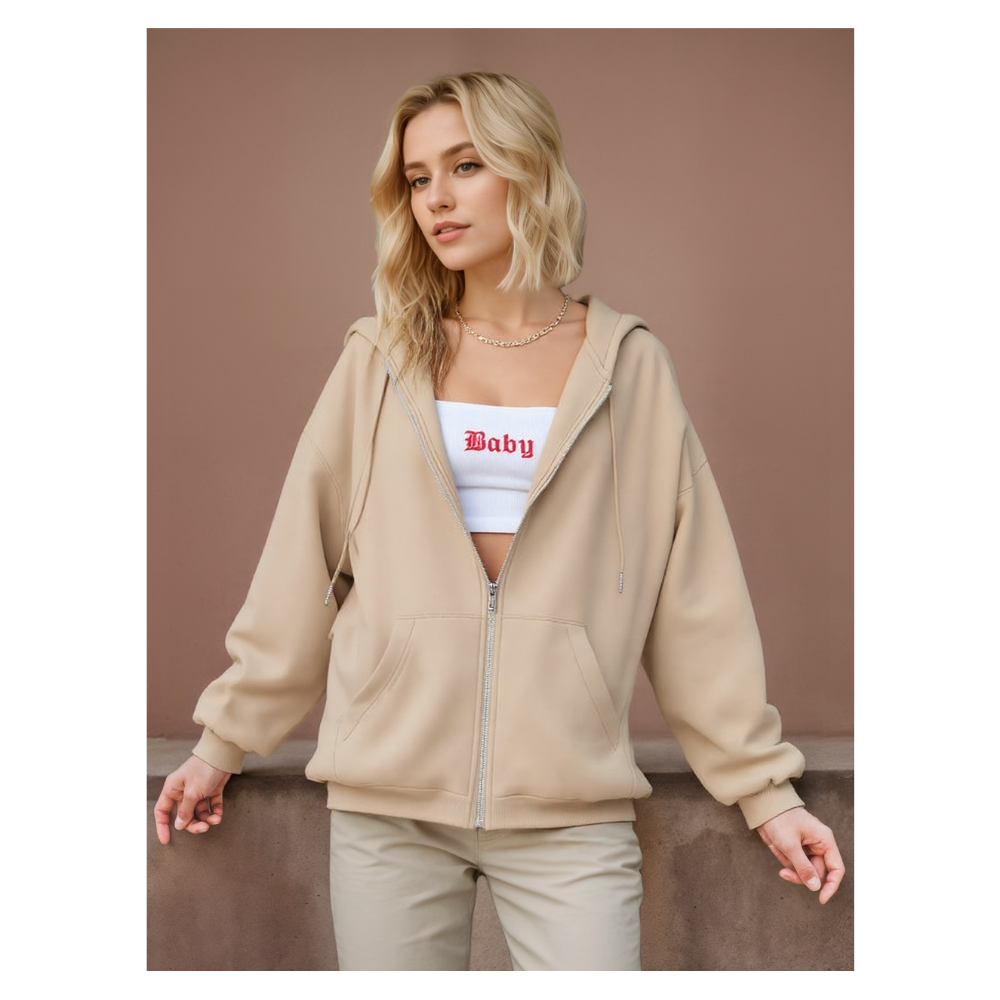 Oversized Womens Zip Up Hoodie Sweatshirt Jacket
