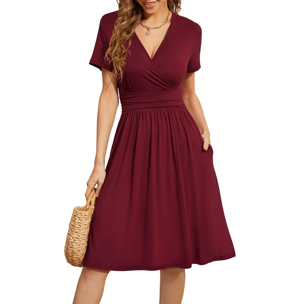Summer Floral Short Sleeve Dress With Pockets