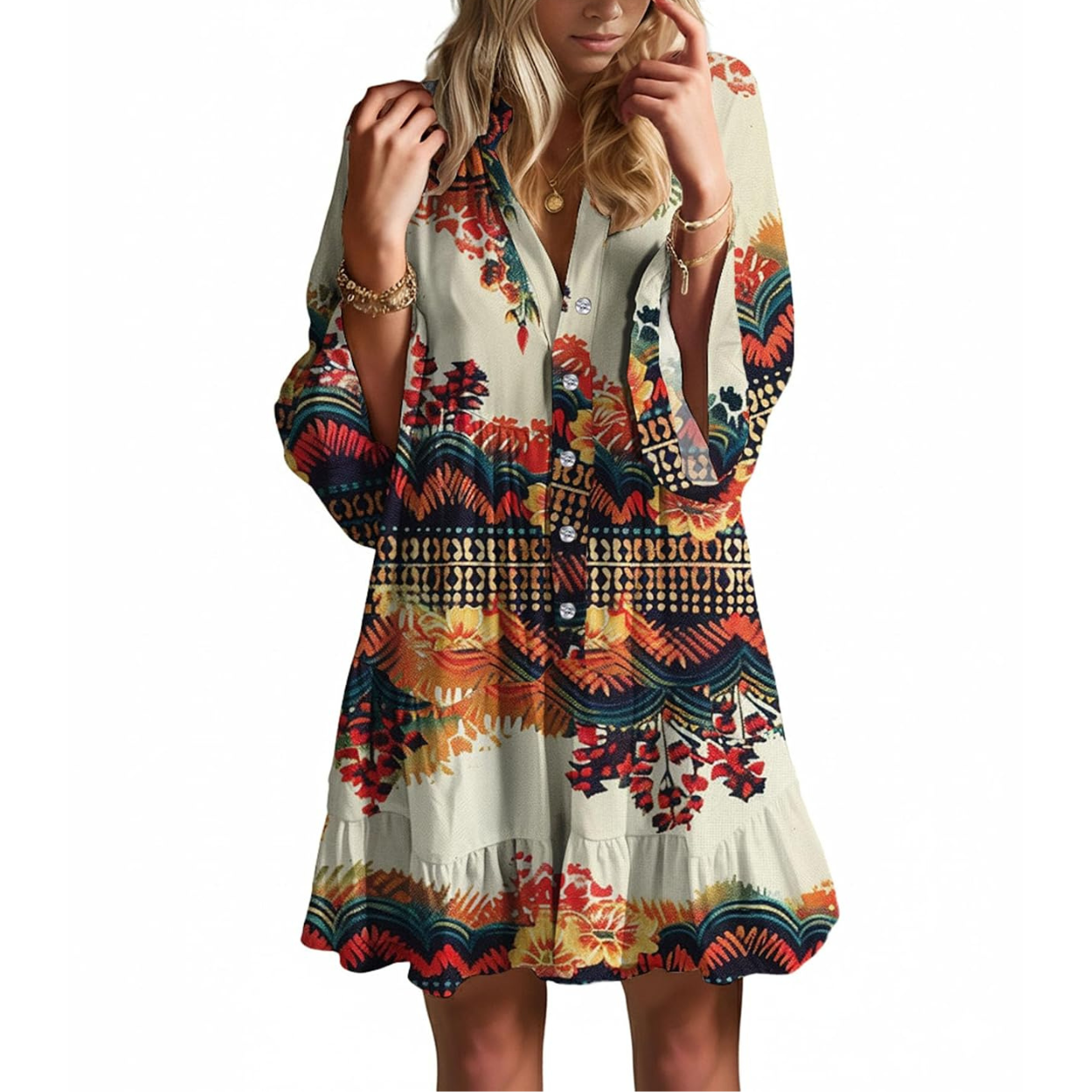 Casual Flowy Ruffle Sleeve Babydoll Dress For Women