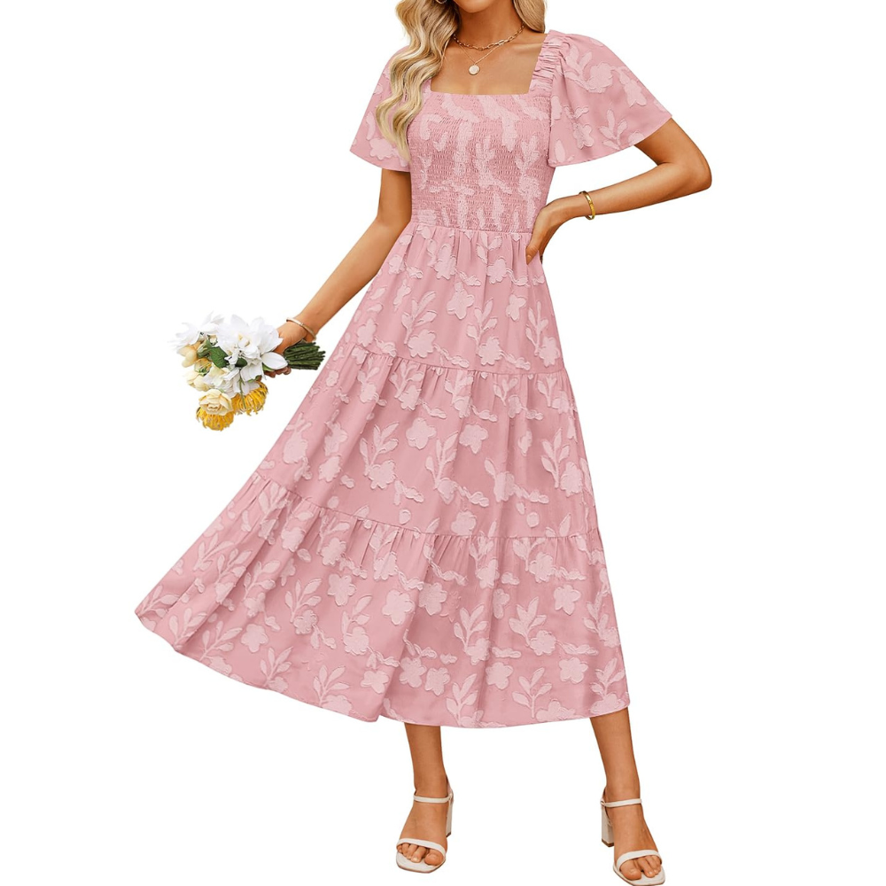 Boho Floral Flowy Midi Vacation Dress For Women