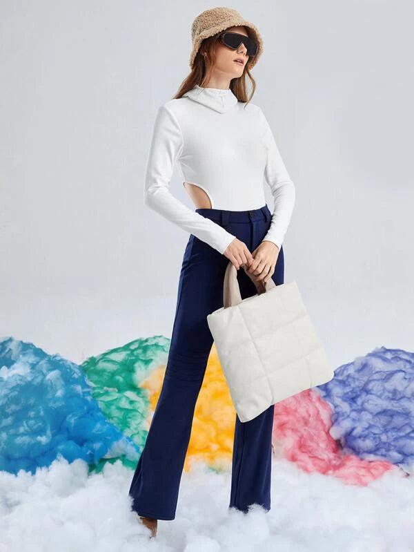 Simple White Cut Out Bodysuit-Comfy Jumpsuits