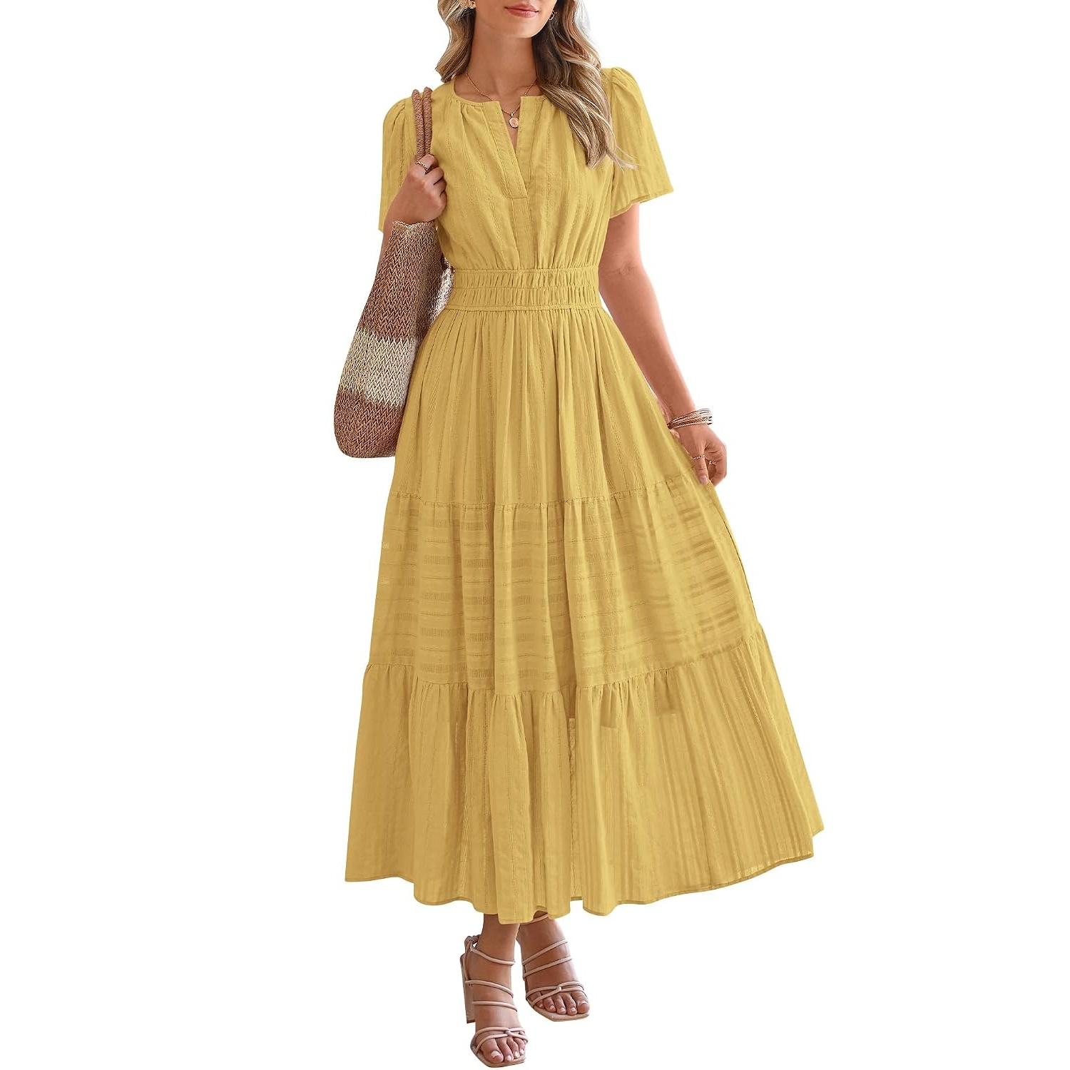 Summer Casual Boho Beach Short Sleeve Midi Dress