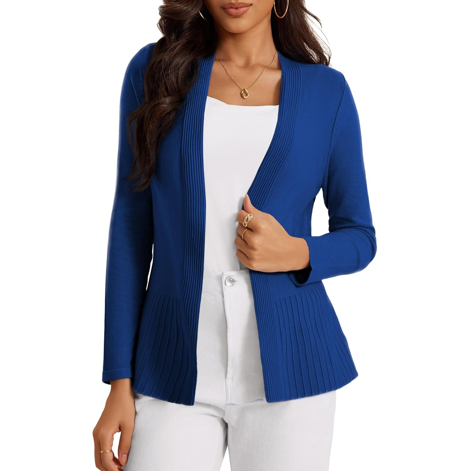 Casual Ribbed Knit Open Front Cardigan Sweater For Women