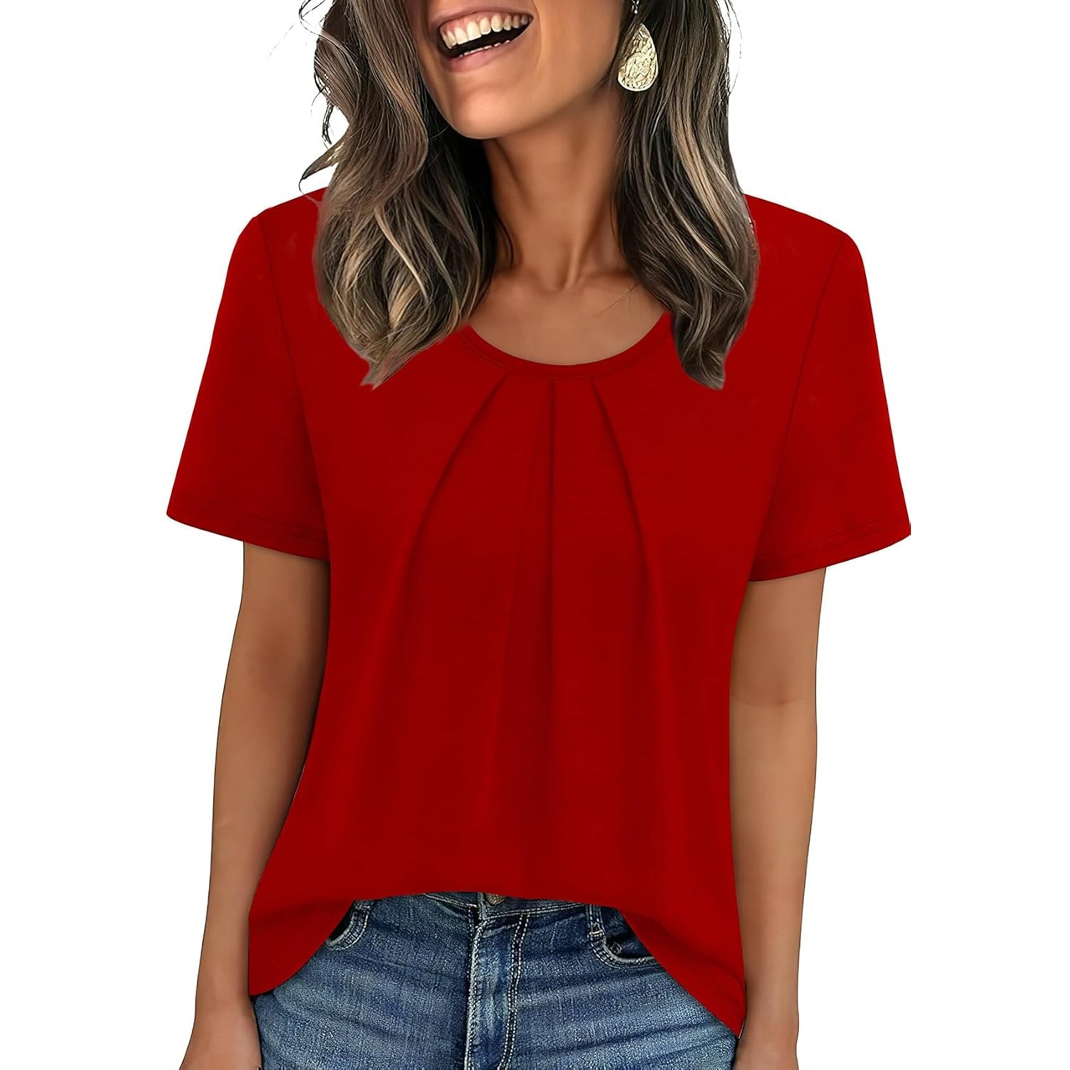 Casual Pleated Short Sleeve Shirts For Women