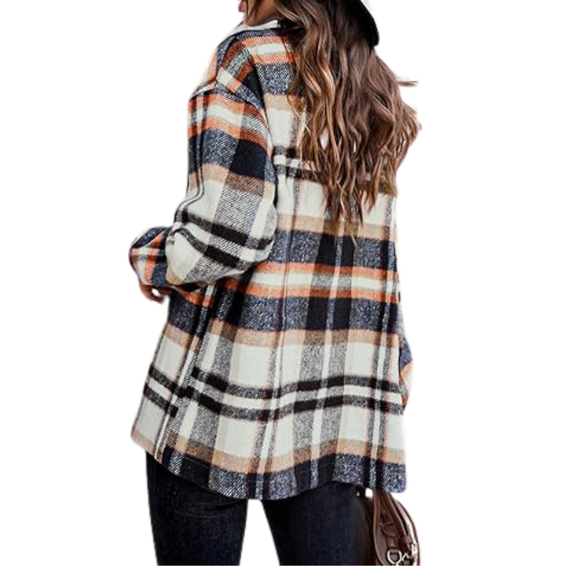Women’s Plaid Flannel Shacket – Cozy Long Sleeve Button Down Shirt Jacket with Pockets for Fall
