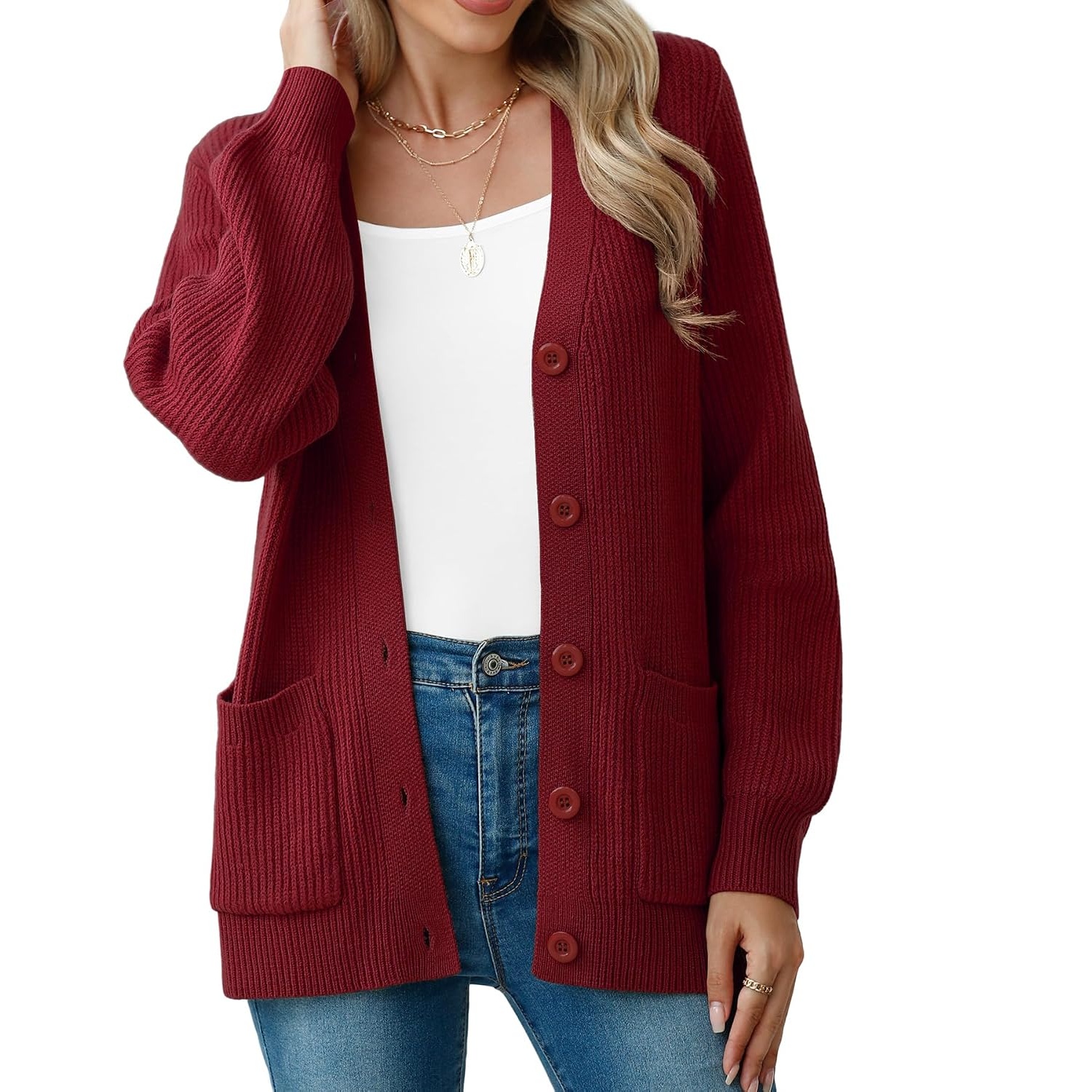 Long Sleeve Button Up Cardigan With Pockets For Women